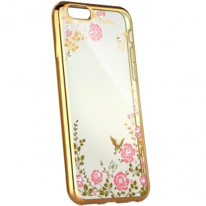 Apple iPhone 11 Pro, TPU szilikon tok, Forcell Diamond, köves virágminta, arany