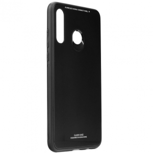 Samsung Galaxy A41 SM-A415F, Szilikon védőkeret, üveg hátlap, Glass Case, fekete