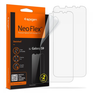 Samsung Galaxy S9 SM-G960, Kijelzővédő fólia (az íves részre is!), Spigen Neo Flex HD, Clear Prémium, 2 db / csomag