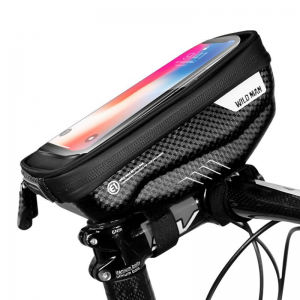Univerzális, kerékpáros / biciklis tartó, táska, 6.5", kormányra szerelhető, vízálló, WildMan E1-S, fekete