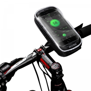 Univerzális, kerékpáros / biciklis tartó, táska, 6.5", kormányra szerelhető, 360°-ban forgatható, vízálló, fülhallgató kimenet, WildMan H16-XXS, fekete