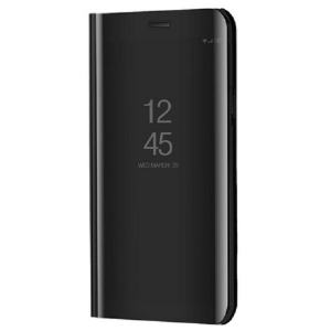 LG K50, Oldalra nyíló tok, hívás mutatóval, Smart View Cover, fekete (utángyártott)