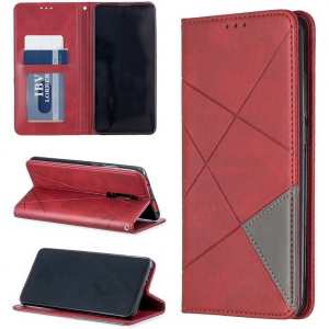 Samsung Galaxy M10 SM-M105F, Oldalra nyíló tok, stand, geometria minta, Wooze DesignBook, piros