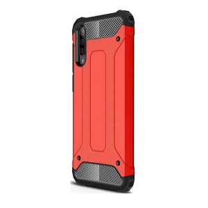 OnePlus 7 Pro, Műanyag hátlap védőtok, Defender, fémhatású, piros