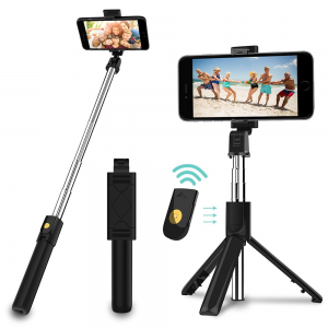 Prémium selfie bot, 19 – 70 cm, 270°-ban forgatható, exponáló gombbal, bluetooth-os, v4.0, tripod állvány funkció, fekete, AF15 utángyártott