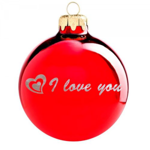 I love you fényes piros ezüst nyomással 8cm – Karácsonyfadísz