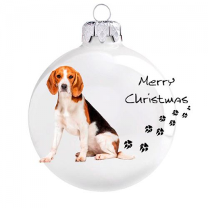 Beagle porcelán hatású üveg fehér 8cm – Karácsonyfadísz