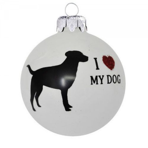 I "Love" My dog porcelán hatású üveg fehér 8cm – Karácsonyfadísz