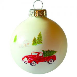 Autó porcelán hatású üveg fehér 8cm – Karácsonyfadísz