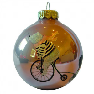Bicikliző maci kislánnyal opál flieder 8cm – Karácsonyfadísz