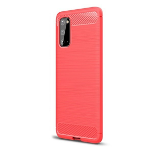 Samsung Galaxy A71 SM-A715F, Szilikon tok, közepesen ütésálló, szálcsiszolt, karbon minta, piros