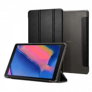 Samsung Galaxy Tab A 8.0 + S Pen (2019) SM-P200 / P205, mappa tok, Trifold, Spigen Smart Fold, fekete