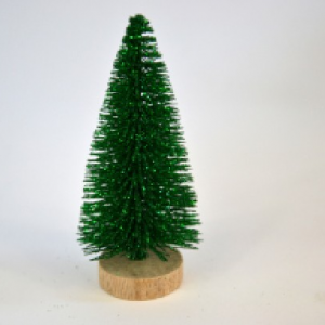 Fenyőfa zöld glitteres fa talppal 10 cm 3 db/cs