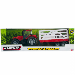 Traktor utánfutóval – piros tehénszállító Teamsterz
