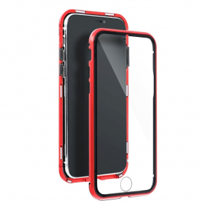 iPhone 12 / 12 pro átlátszó mágneses tok piros mindkét oldalt üveggel