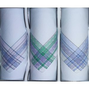 Exkluzív női textilzsebkendő csomag (fehér alapszín klasszikus szegélycsíkokkal – 3db) – díszdobozban