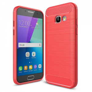 Samsung Galaxy A3 (2017) SM-A320F, TPU szilikon tok, közepesen ütésálló, szálcsiszolt, karbon minta, piros