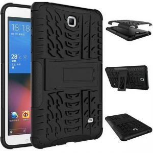 Samsung Galaxy Tab S7 11.0 SM-T870 / T875 / T876B, Műanyag hátlap védőtok, Defender, kitámasztóval és szilikon belsővel, autógumi minta, fekete