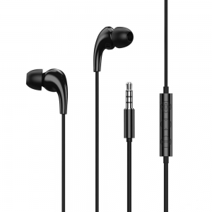 Vezetékes sztereó fülhallgató, 3.5 mm, mikrofon, felvevő gomb, hangerő szabályzó, Remax Music RW-108, fekete