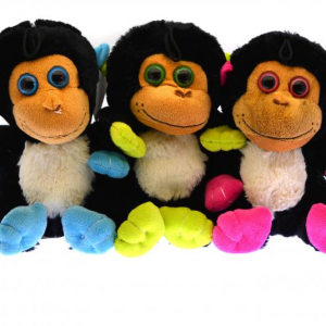 Plüss majom, színes testrészekkel, 3-féle, hosszú farkú, nagy szemű, 23 cm
