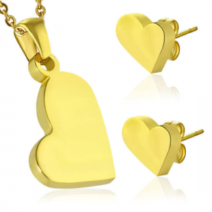 Arany színű, szív alakú nemesacél medál és fülbevaló