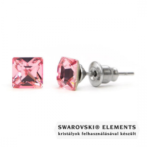 Jazzy világos rózsaszín Swarovski® kristályos fülbevaló – Négyzet Light Rose