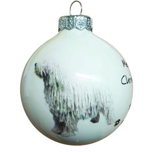 Komondor porcelán hatású üveg fehér 8cm – Karácsonyfadísz