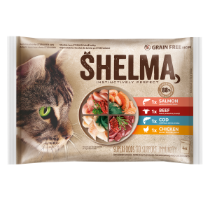 Shelma macska alutasak 4*85g baromfi,marha,lazac,tőkehal